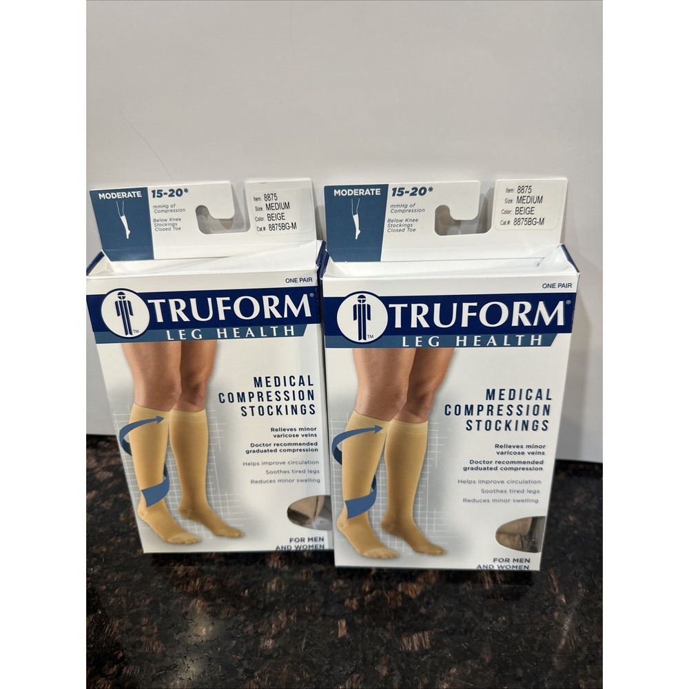 2 pair Trueform MicroFiber Medical Compression Stockings Medium Beige